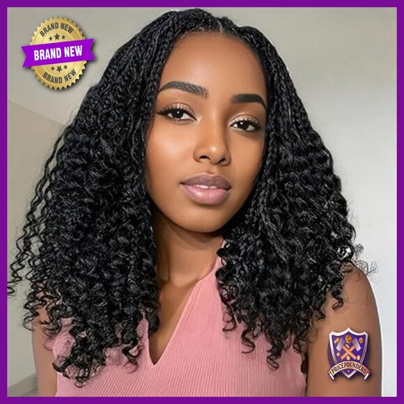 Glueless HD Lace Human Hair Blended Braid Wig Bohemian Curly Ends 16 Inch main image 5